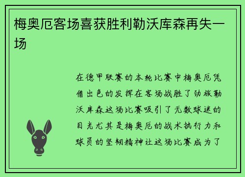 梅奥厄客场喜获胜利勒沃库森再失一场